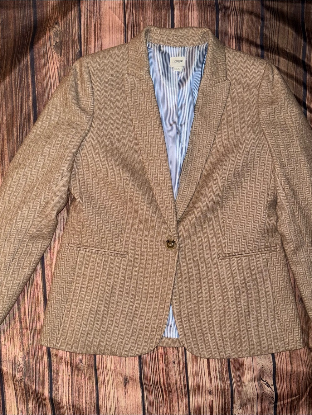 J. Crew Women's Tan Herringbone Wool-Blend Blazer